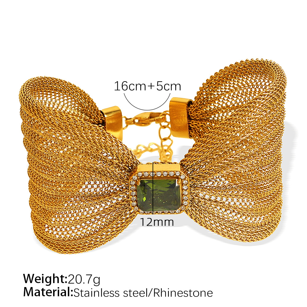 1 Piece Classic Series Retro Bow Knot Stainless Steel  Gold Color Zircon Women's Bangles 